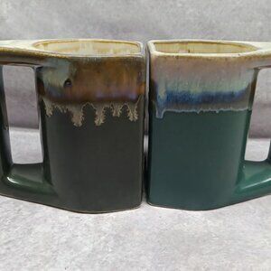 Prado Ceramic Glazed Mugs/Cups Mexico Signed Cancun set of 2